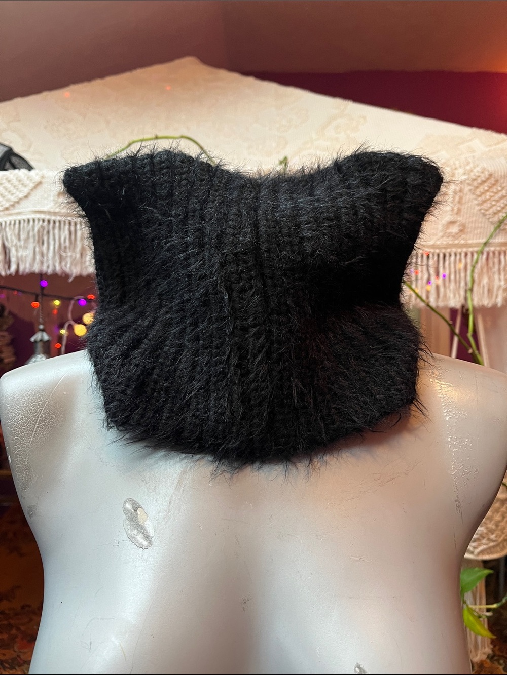 Fuzzy furry square ears kitty cat beanie hat